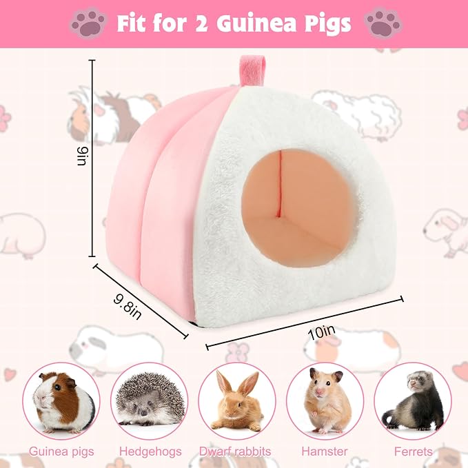 BWOGUE Guinea Pig Bed Hideout, Washable Hamster Cave for Small Animals | Removable Cushion for Cleaning, Warm Fleece Nest, Washable Bed, 10.23 x 10.23 x 11 in, Dwarf Rabbits Hedgehogs