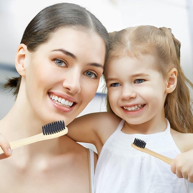 SEVENHEAD 10 PCS Bamboo Toothbrushes Soft Bristles Wooden Toothbrushes for Adult, Natural Biodegradable BPA Free Eco Friendly Toothbrushes Black