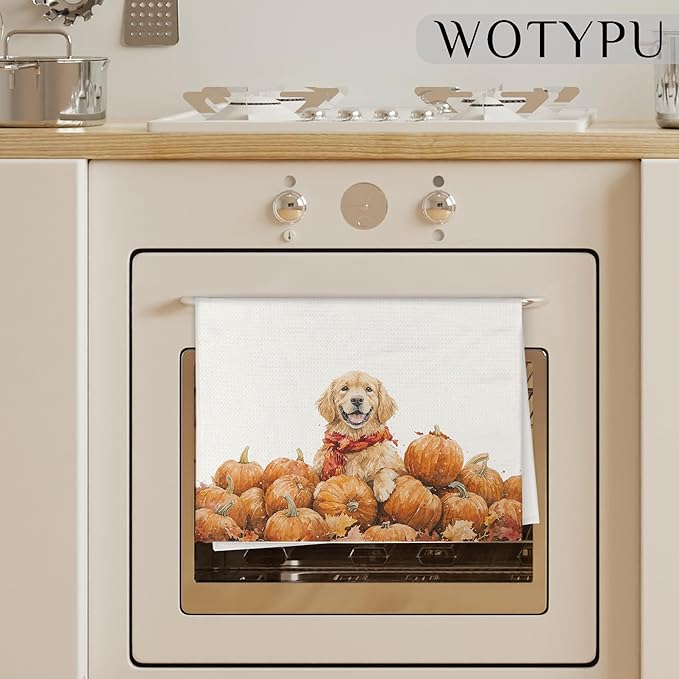 Fall Golden Retriever Gifts Kitchen Towels, Golden Retriever Lover Gifts Dish Tea Towel for Kitchen Decor, Farmhouse Fall Autumn Maple Leaf Dog Hand Towels for Bathroom Decor,16X24 Inch