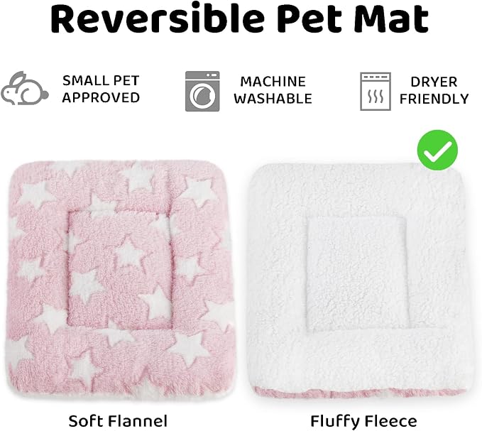 Amakunft 2 Pcs Guinea Pig Bed Mat Washable, Rabbit Winter Bed Pad for Indoor, Warm Small Animal Bed Mattres, Fleece Sleeping Pad for Bunny, Rat, Hedgehog, Sugar Glider, Chinchilla