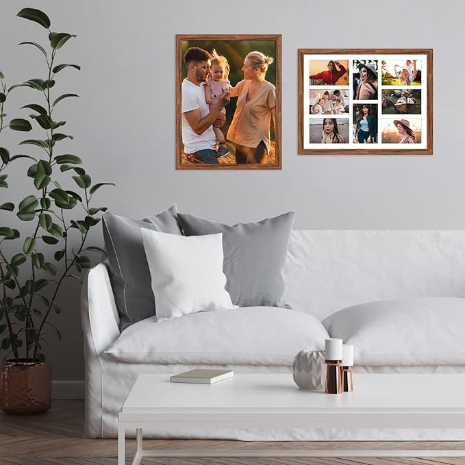 13x17 Collage frame with 8 Openings 4X6 Pictures, Multiple Picture Frame with Mat, Wall or Tabletop Decor, Carbonized Brown Wood Grain,2 Pack