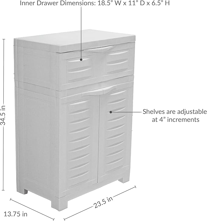 Sunnydaze 34.5" H Resin Garage Storage Cabinet - Garage Cabinet with Adjustable Shelf - Freestanding Utility Storage for Laundry Room, Office, Basement - Speckled White