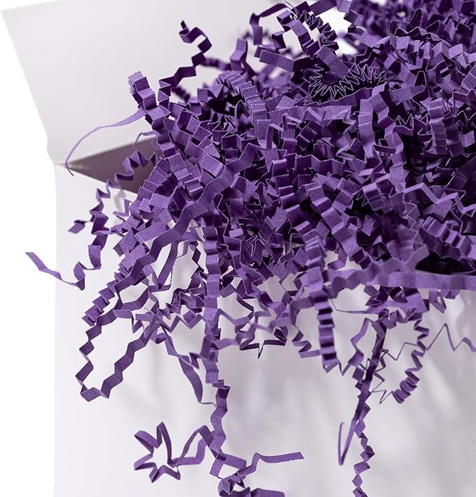 Mefleet 1/2 LB Crinkle Cut Paper Shred Filler 8 oz Purple Crinkle Shredded Paper for Gift Box - Gift Basket Bag Filler - Grass Cushion Stuffing for Easter, Mother's day, Holiday Packaging Wrapping