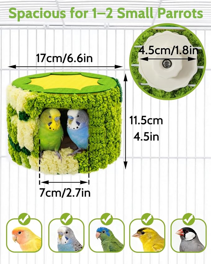 Bird Nest for Cage with Support Frame & Pad, Foot-Friendly Felt | Safe Hideout, Warm Bird Bed for Parakeets Lovebird Budgies, Winter Plush Coral Fleece Hammock Hut, Soft Washable Cozy House