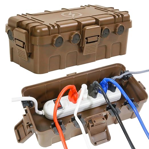 [2 Pack] Outdoor Electrical Box Waterproof, OUTDSPLY Medium Outdoor Electrical Box (11.6x5.2x4.1 inch) w/ 6 Cable Entry, Weatherproof Connection Box for Power Strip, Plug, Timer, Holiday Lights, Brown