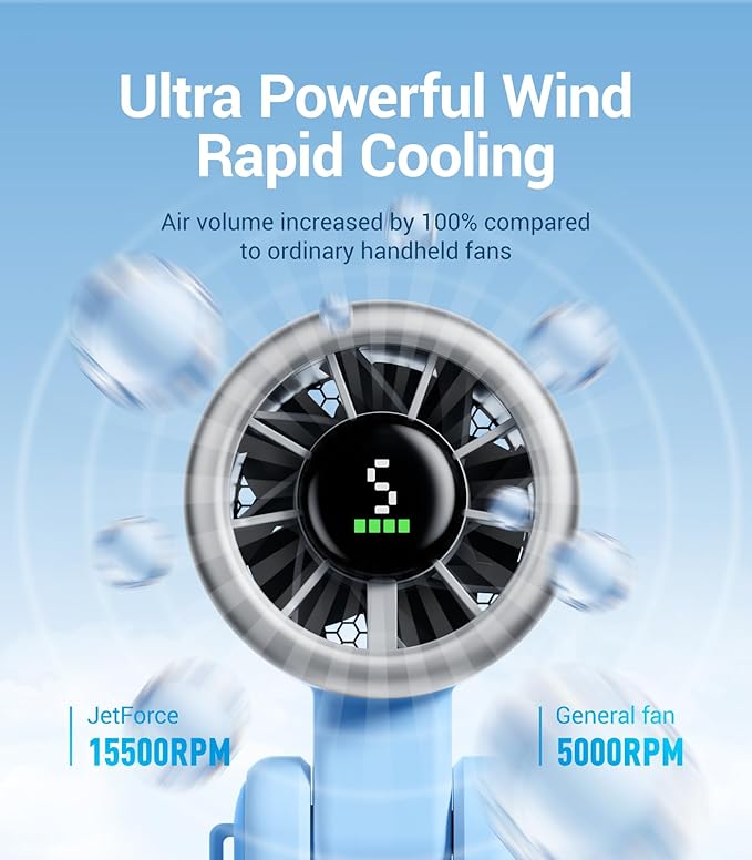 Diveblues Portable Handheld Turbo Fan, 5 Gear Wind, Battery Operated, Up to 12 Working Hours, 3 IN 1 Hand Fan with Air Turbo Tech Cooling Fan for Outdoor Activities, Travel, Working