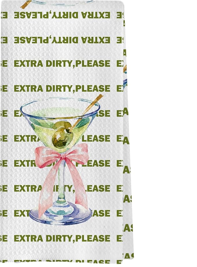 Dirty Martini Kitchen Towels - Coquette Martini Party Decorative Waffle Dish Towels, Martini Bar Party Decorations, Hand Tea Towel, 16x24 Inch
