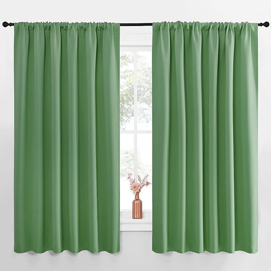 NICETOWN Blackout Curtains for Bedroom, Blackout Curtain Panels, Froest Green, 1 Pair, 62 by 63-inch, Window Treatment Energy Saving Thermal Insulated Solid Rod Pocket Blackout Drapes/Draperies