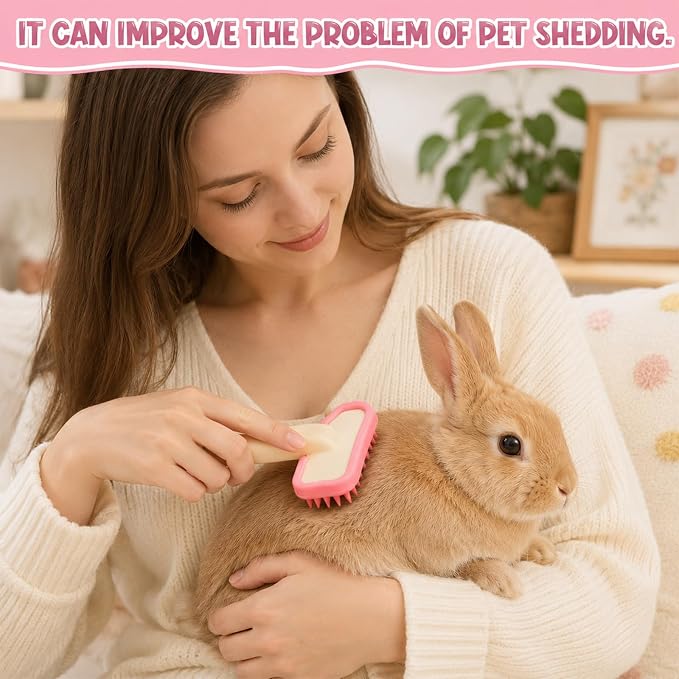Gjinxi 2pcs Rabbit Grooming Kit Bunny Brush Comb with Nail Clipper Trimmers | Shedding with Bunny Nail Clipper, Small Animal Pet Combs, for Hamster Guinea Pig Ferret Cats, Soft Silicone Massage Comb