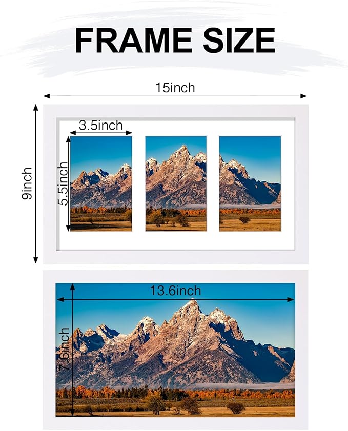 Vittanly 8x14 Picture Frames Collage Wall Decor, Displays 3Pcs 4x6 Pictures with Mat or 1Pcs 8x14 without Mat, Collage Picture Frame for Horizontal or Vertical Display, White, 1 Pack