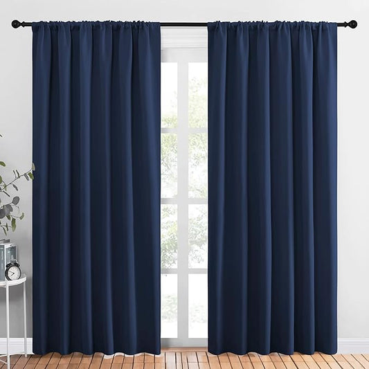 NICETOWN Room Darkening Curtains for Bedroom, Navy, Set of 2 Panels, 62 x 84 Inch, Triple Weave Home Decoration Thermal Insulated Solid Drapes for Patio Door