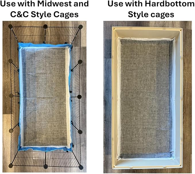 12pk - 47"x24" Disposable Guinea Pig Cage Liner (4'x2') for Midwest, C&C | And Hard Bottom Cages - Bamboo Charcoal Odor Control - 4 Corner Sticky Pads - No SAP for Small Animal Safety