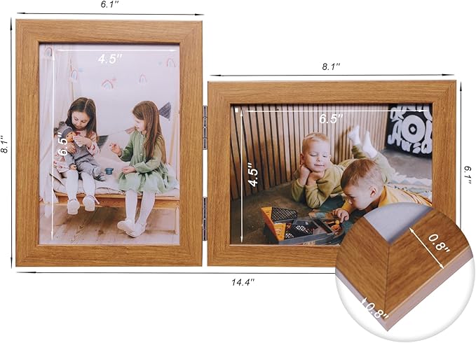 Double Vertical And Horizontal 5X7 Hinged PS Family Picture Frame Collage For Desktop or Tabletop (Wood Grain 5775)