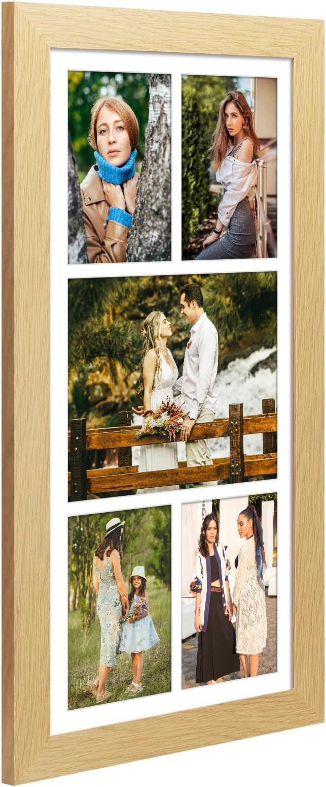 13.5x19.5 Picture Frame Display 9 opening 4X6 Picture Frame Collage,Multi Photo Frame with Mat,Plexiglass,Wall or Tabletop Decor,Natural Wood Grain