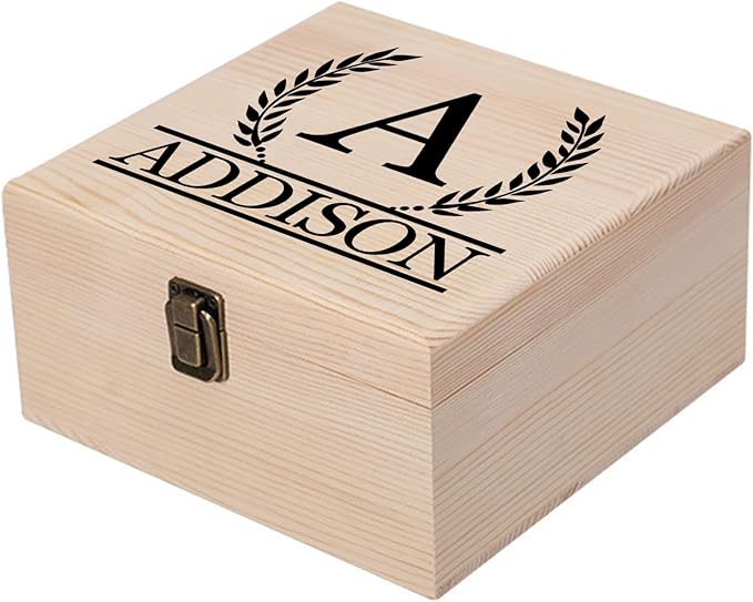 Personalized Keepsake Memory Box Custom Name Wooden Decorative Storage Box with Lids, Christmas Gift Box for Women Men Customized Gifts for Birthday Anniversary Wedding Graduation