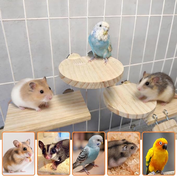 Hamster Cage Platform L-Shaped Wooden Hamster Cage Accessories Rat Climbing Toys Ledge with Ladder for Sugar Glider Mice Mouse Squirrel (M)