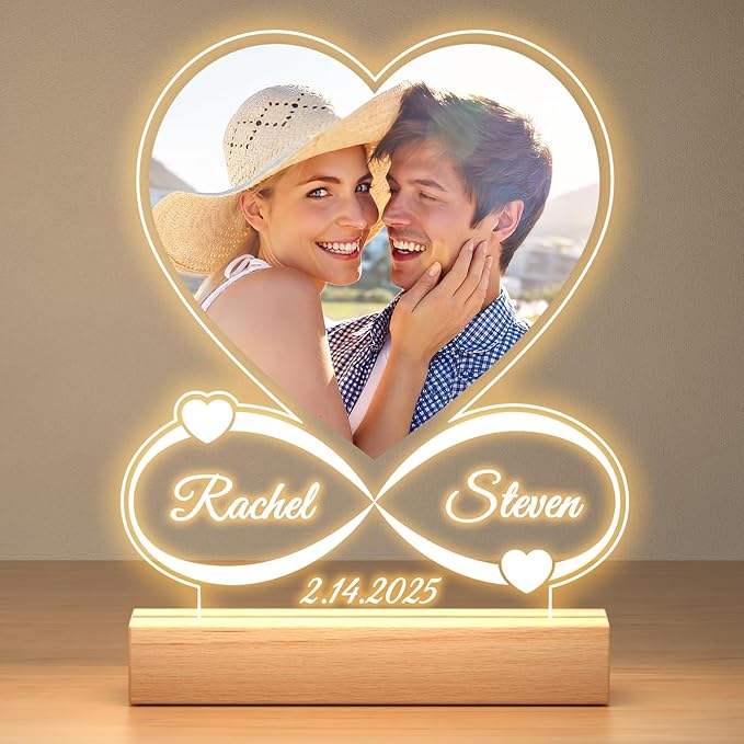 Custom Picture Frames with Photo, Custom Photo Frame with Night Light, Personalized Picture Frame, Personalized Christmas Anniversary Birthday Gifts for Women Men Him Her Girlfriend Boyfriend Couple
