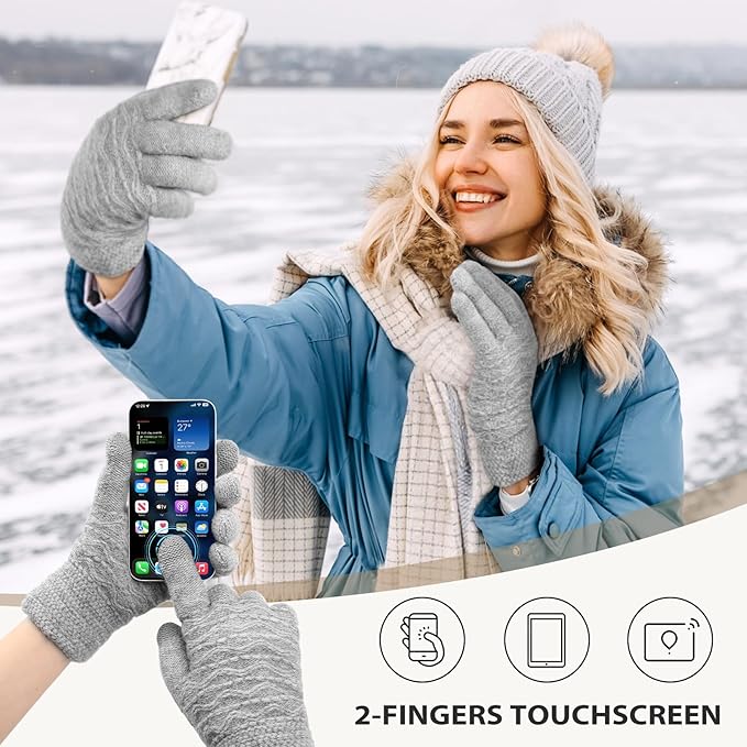 Trifabricy Winter Gloves for Women, Warm Fleece Lined Womens Gloves, Knit Glove for Women, Touchscreen Glove for Cold Weather