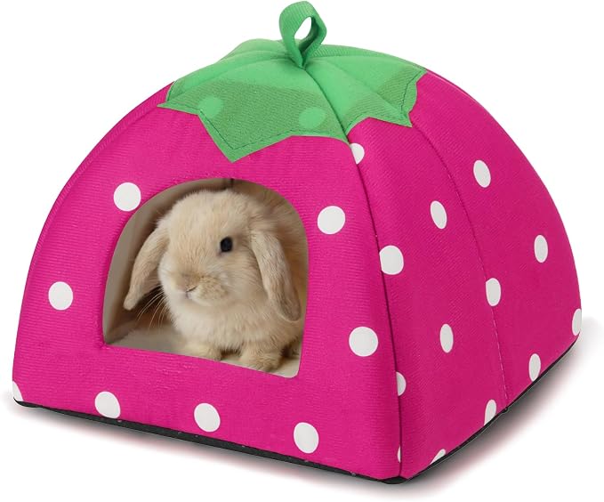 Guinea Pig Bed Rabbit Hideout Warm Fleece Cuddle Cup Washable Sleeping House for Small Animals Pet/Ferret/Chinchilla/Bunny (Pink)
