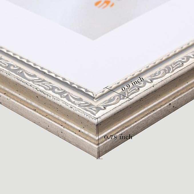 eletecpro 8x10 Picture Frames Set of 4, Vintage Photo Frame with Glass, Frames 8 x 10 Display 5x7 Photo with Mat or 8x10 without Mat for Tabletop or Wall Decor, Silver Beige