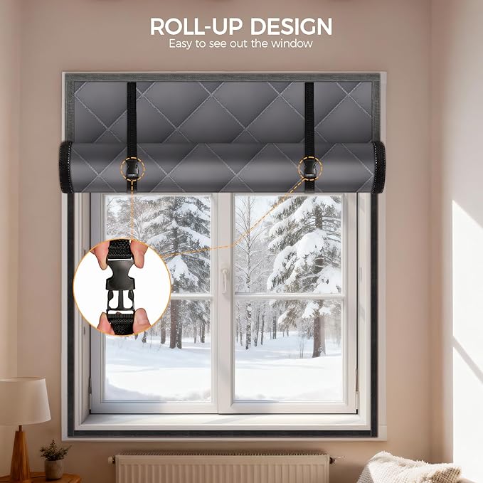 63" x 39" Thermal Window Cover，Oxford Fabric Window Cover for Winter, Window Insulation for Winter to Keep Warm, Window Insulation Kit for Home RV Basement–Grey