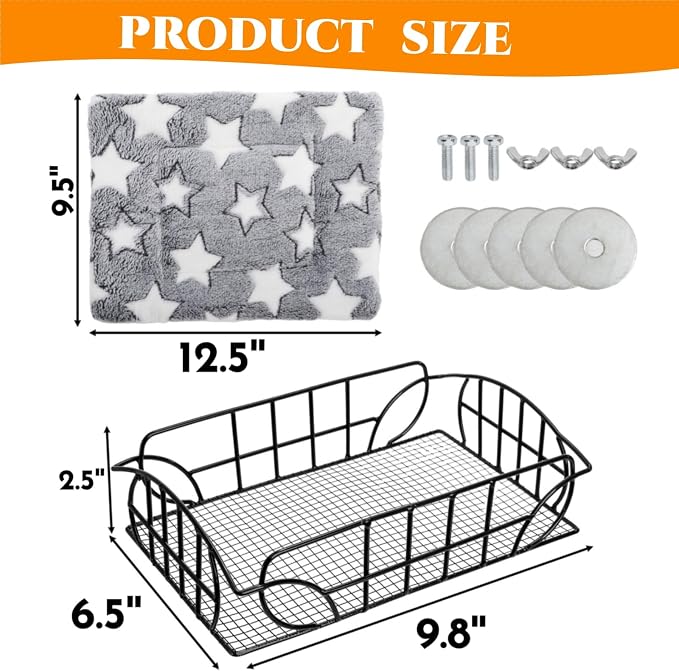 Metal Rat Cage Hanging Platform with Mat, Chew Proof | Rat Hammock Basket Squirrel Cage Bed Platform Accessories, Small Animal Habitat for Hamster, Hedgehog, Chinchilla Pig, Black