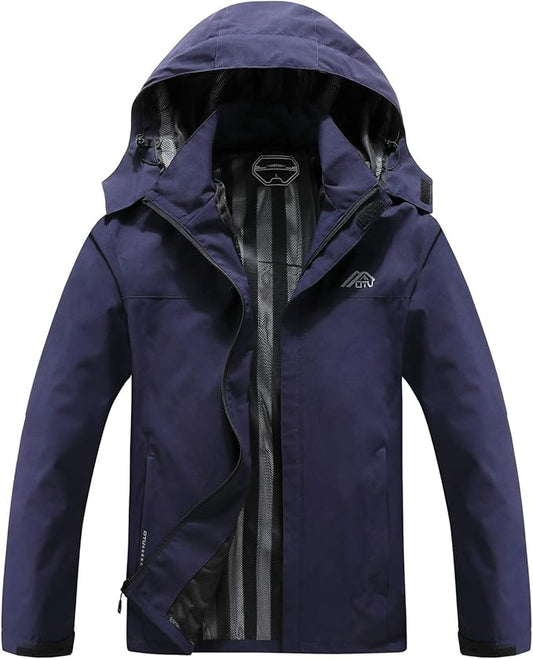 OTU Men's Lightweight Waterproof Hooded Rain Jacket Outdoor Raincoat Shell Jacket for Hiking Travel