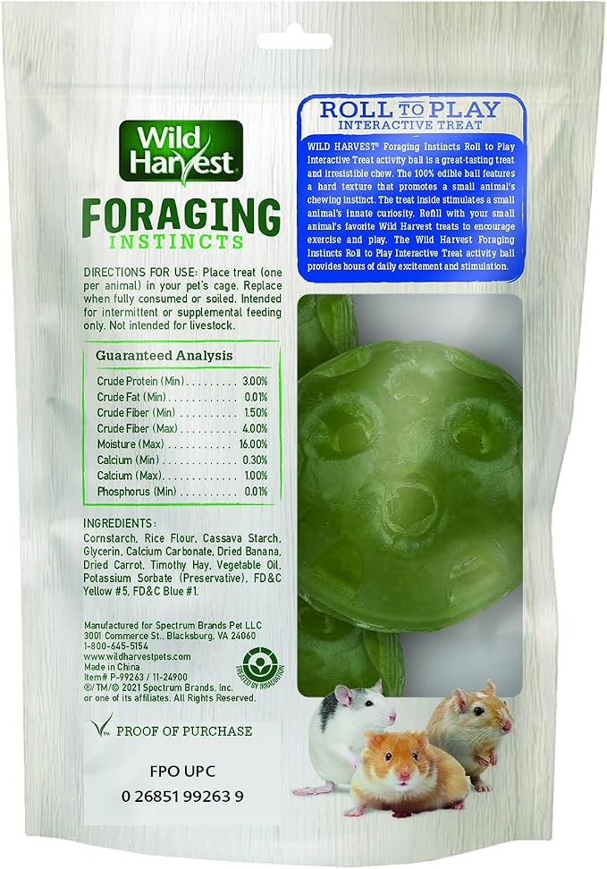 Wild Harvest® Foraging Instincts Roll n’ Play Interactive Treat, 3 Count, for Pet Mice, Rats, Hamsters and Gerbils, 2.30 Ounce (Pack of 2)