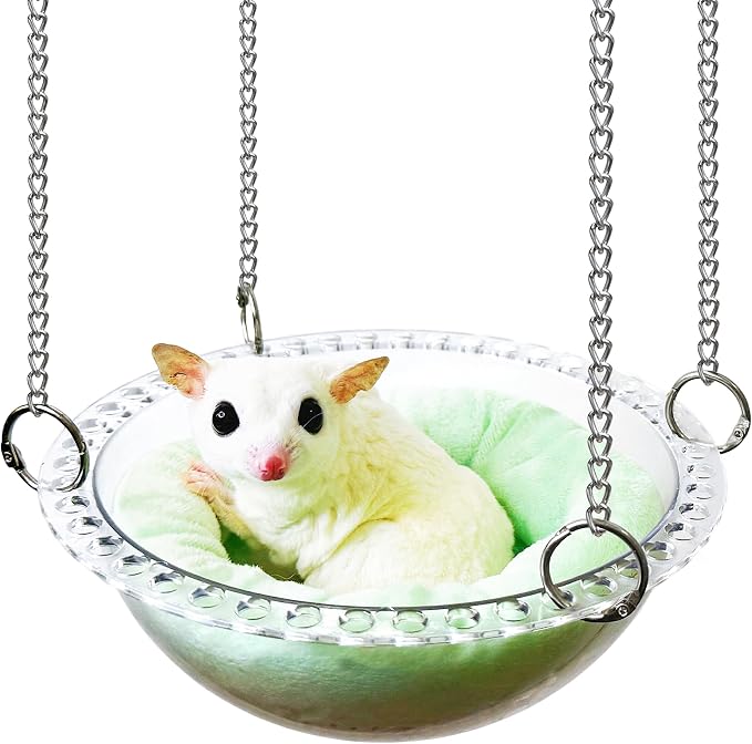 Sugar Glider Hammock for Cage, Transparent Bed for Clear Observation | All-Season Comfort with Removable Pad, Chew Proof Sleeping Pouch, Metal Chain Reinforced Sugar Glider Cage Accessories