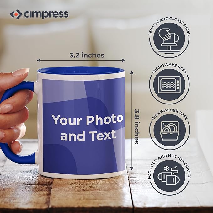 Personalized Mug, Custom Ceramic Mug with Photo and Text, 11oz, Pack of 20, Glossy Coffee Cup, Perfect for Christmas, Secret Santa or as Holiday Gift for Family or Friends, White/Blue
