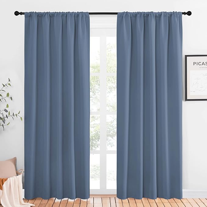 NICETOWN Blackout Curtains Window Draperies - Window Treatment Thermal Insulated Solid Room Darkening Drapes for Bedroom (Stone Blue, Set of 2 Panels, 52 by 84 inches Long)
