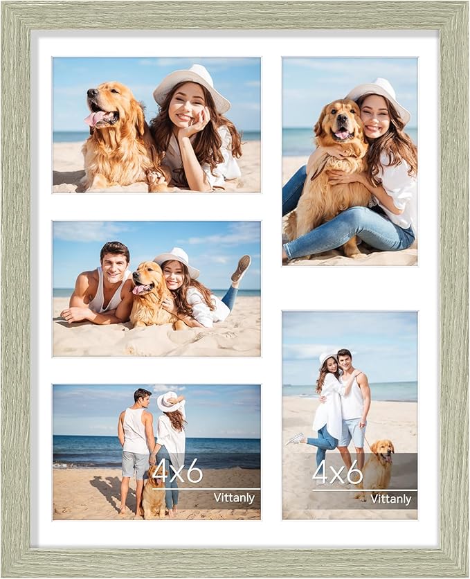 Vittanly 11x14 Collage Picture Frame, Displays 5Pcs 4x6 Pictures with Mat or 1Pcs 11x14 without Mat for Wall Mounting, Picture Frames Collage Wall Decor in Driftwood, 1 Pack