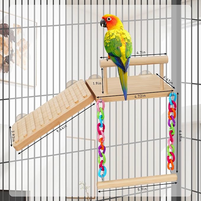 Bird Perches Platform Swing with Climbing Ladder Birds Toys Cage Accessories for Cockatiels, Lovebirds, Pacific Parrotlets,Chinchilla, Hamster Play Gym Exercise Stand