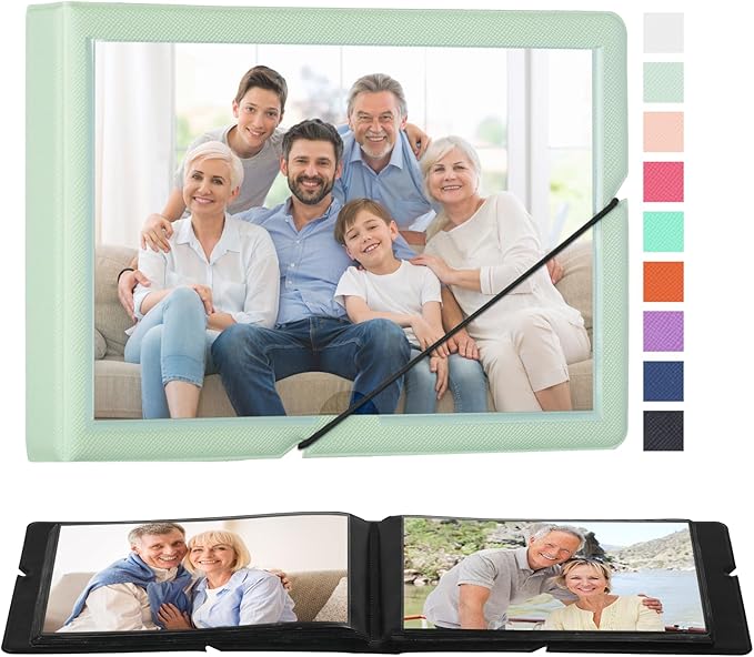 Lifting Small Photo Album 4x6 Holds 40 Photos with Customizable Cover，Mini Leather Picture Album Book for Wedding，Family，Baby Memories (Green)