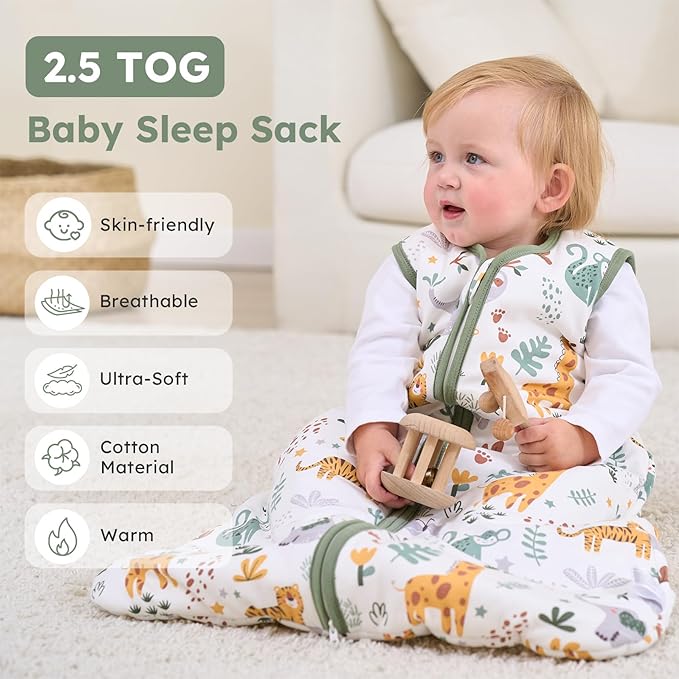 Baby Sleep Sack 12-18 Months, 2.5 TOG Cotton Winter Baby Wearable Blanket with 2-Way Zipper, Warm Soft Sleeping Bag for Toddler Boy Girl, Large Giraffe