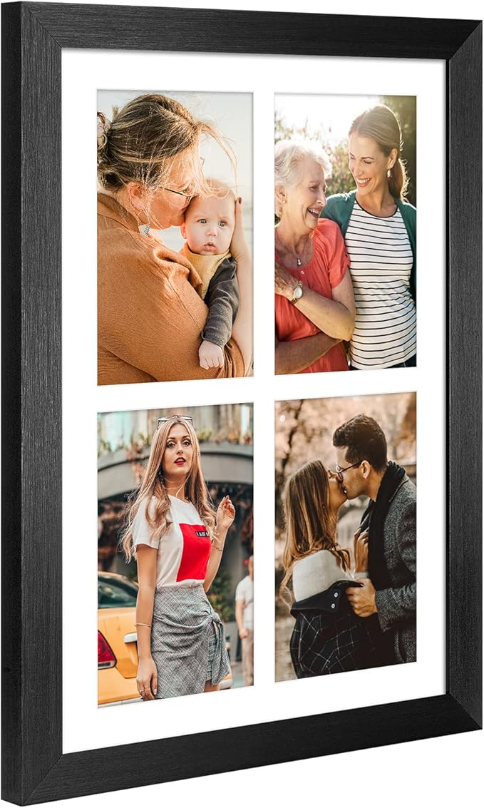 9x13 Collage frame with 4 Openings 4X6 Pictures, Multiple Picture Frame with Mat, Wall or Tabletop Decor, Black Wood Grain,2 Pack