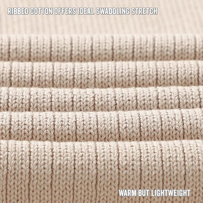 Organic Ribbed Swaddle Blanket for Boys & Girls - 100% Luxury Organic Soft Cotton Knit Warm Cozy Cuddle Stroller Blanket for Newborns, Infants, & Toddlers (Oatmeal)