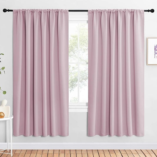 NICETOWN 2 Panels Blackout Curtains, Rod Pocket Window Curtains Room Darkning Drapes for Bedroom/Living Room, Thermal Insulated Solid Draperies for Home Office/Study, 62 by 72-Inch, Baby Pink