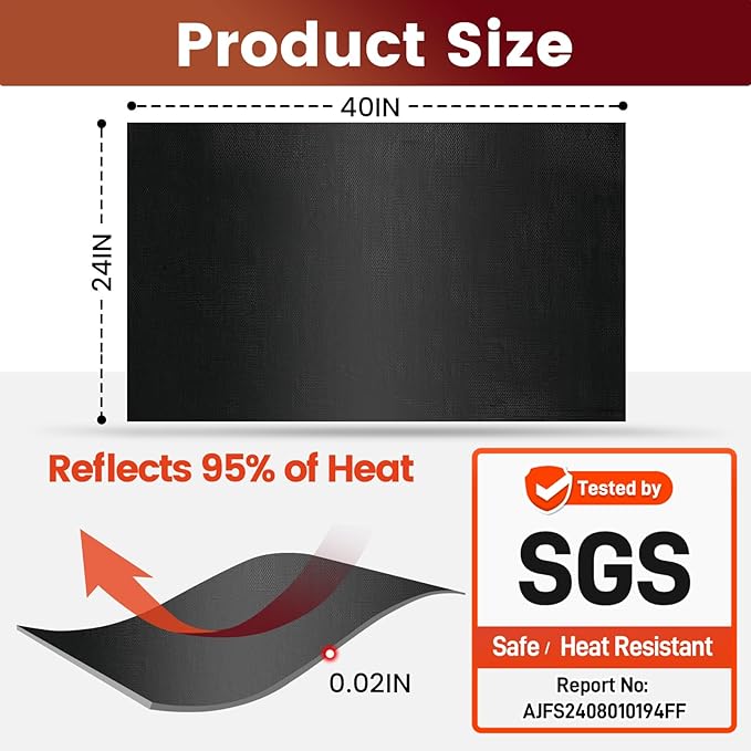 Heat Shield Automotive Aluminum Reflects 95% of Radiant Heat, 24" x 40" Stove Heat Shield to Protect Refrigerator, Heat Shield Wrap for Exhaust, Motorcycle, Wood Stove, Cabinet, Fireplace (Black)