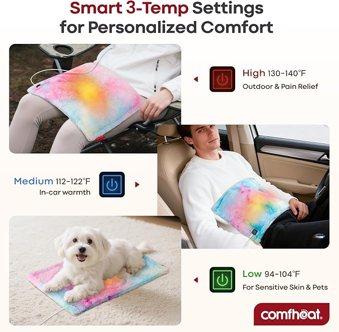 USB Heating Pad, 5V Heated Travel Pads, 3 Heat Settings & Auto Shut Off, Hot Therapy for Pain Relief Abdomen Cramps 16"x 12" Non-Rechargeable, Colorful