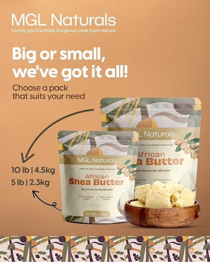 MGL Naturals Raw African Shea Butter Ivory 5 lb, 100% Pure and Unrefined. Nourish and moisturize skin and hair. Use alone or DIY recipes. From Ghana, West Africa. (5 lb)