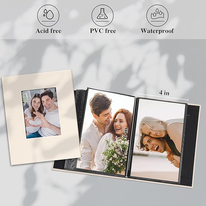 2 Pack Photo Album Holds 24 Pockets with Linen Cover and Customizable Window, Fits 4x6 Photos, Archival Black Pages, Blue