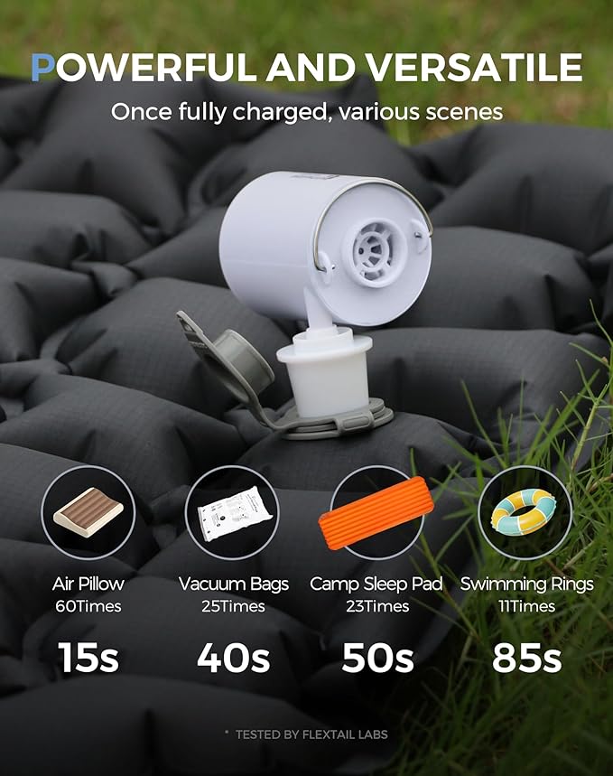 FLEXTAILGEAR Tiny and Portable Air Pump Ultra-Mini Pump with 1300mAh Battery USB Rechargeable to Inflate Deflate for Pool Floats, Air Bed, Air Mattress Swimming Ring, Vacuum Storage Bags