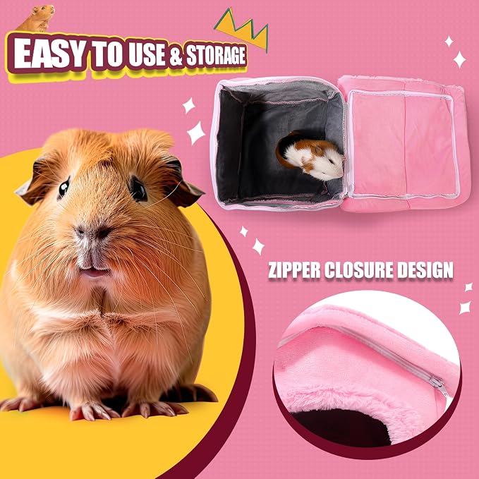 Guinea Pig Hideout - Guinea Pig Bed, Separable Plush Roof, Bunny Hideout, Rabbit Bed, House Bed for Small Pets, Pure Pink