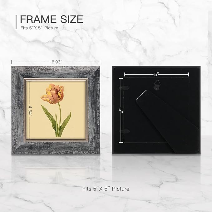 XUANLUO 5x5 Picture Frames Set of 4 Rustic Retro Photo Frame with HD Plastic Cover for Wall Mount and Tabletop Display Family Friends Wedding Gift