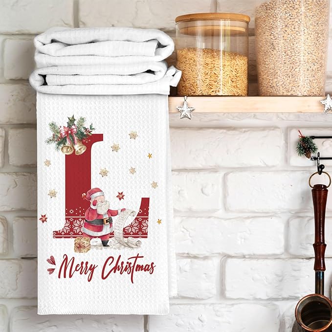 Christmas Initial Letter L Kitchen Towels Personalized Gifts Dish Towels Hand Towels for Kitchen Decorations, Christmas Birthday Gifts for Women, 24x16 Inch