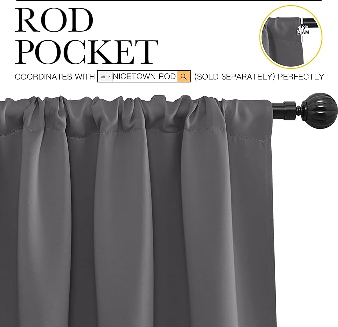 NICETOWN Blackout Curtain Panels for Window - Thermal Insulated Rod Pocket Blackout Drapes/Draperies for Dining Room (2 Panels, W52 x L72 inches, Grey)