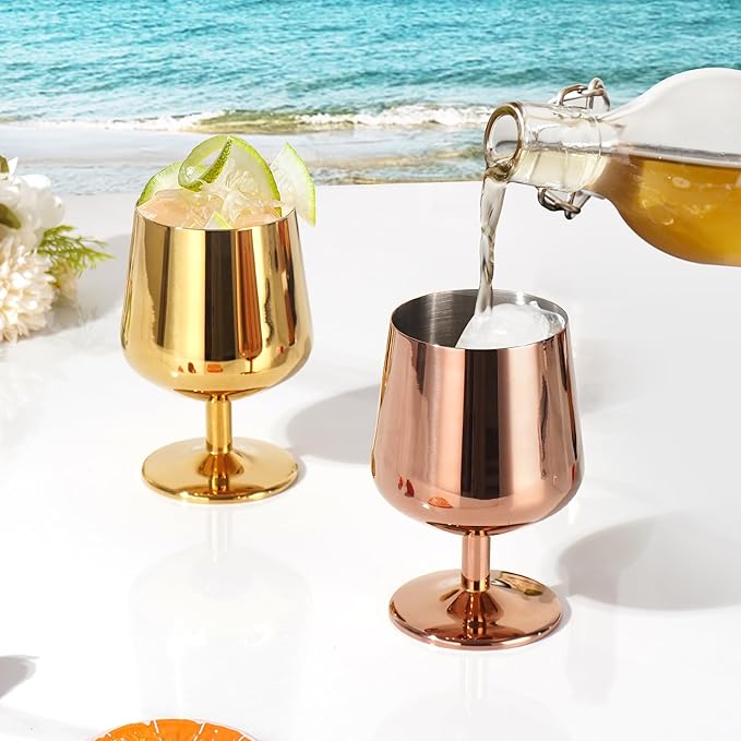 12oz Cognac Snifter Glasses, Brandy Snifters Set of 6, Snifter Glasses, Stemmed Whiskey Glasses, 18/10 Stainless Steel, Dishwasher Safe, Ideal Gift for Wine Lover, Rose Gold
