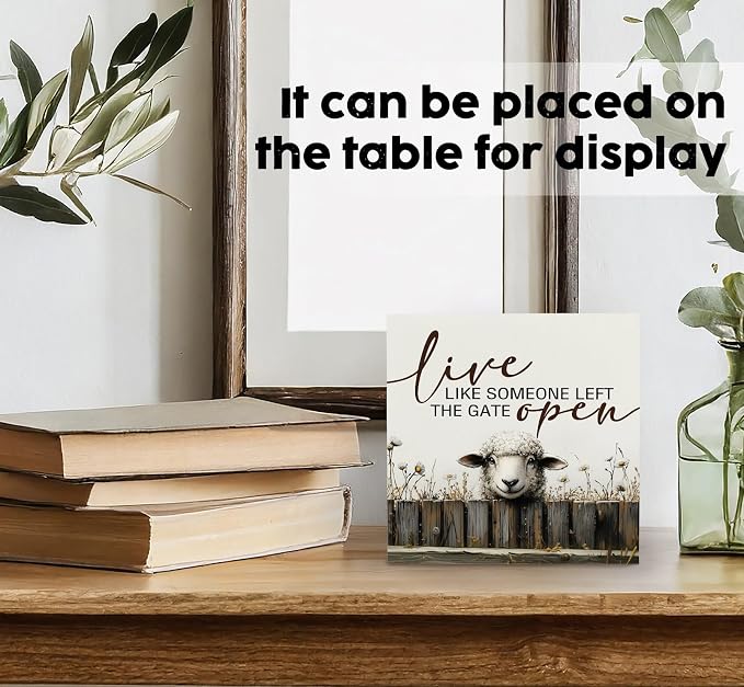 Sheep Decor Signs - Farmhouse Live Like Someone Left The Gate Open Sign, Farm Easter Sheep Decor For Home Office Badroom