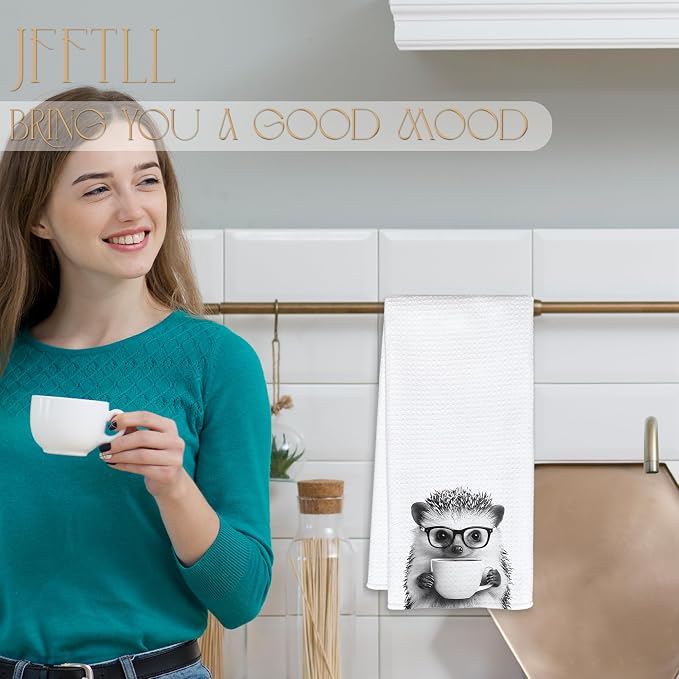 Hedgehog Gifts Coffee Kitchen Towels, Gifts for Coffee Lovers Decorative Hand Tea Towel for Kitchen Home Bar, Funny Hedgehog Owners Coffee Bar Decor,16x24 Inch